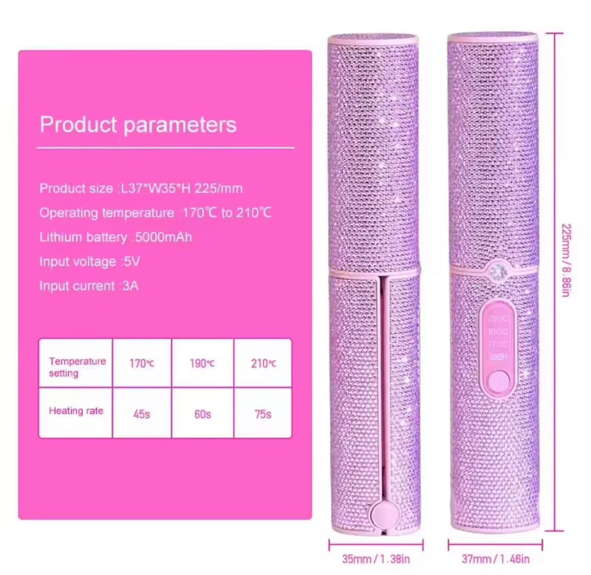 Mini Hair Straightener with Crystals